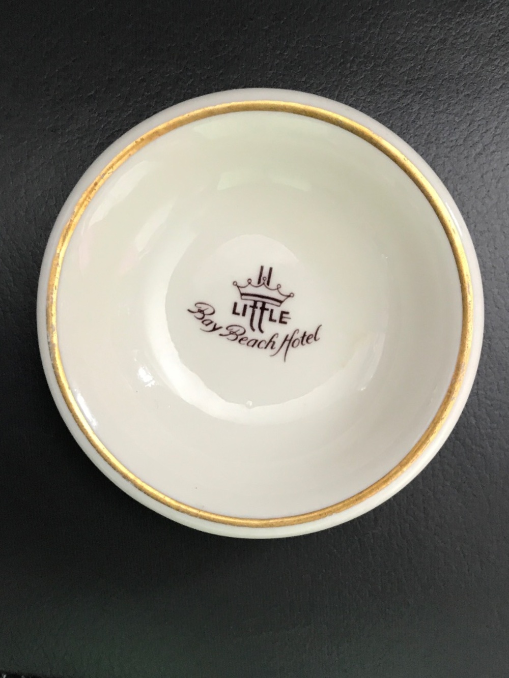 Vintage Porcelain Bay Beach Hotel Historical Small Gold Rim Bowl Mid Century
